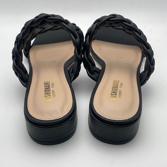 CUSHIONAIRE Women's two band braided low block heel slide sandal 8W Black - Picture 4 of 5